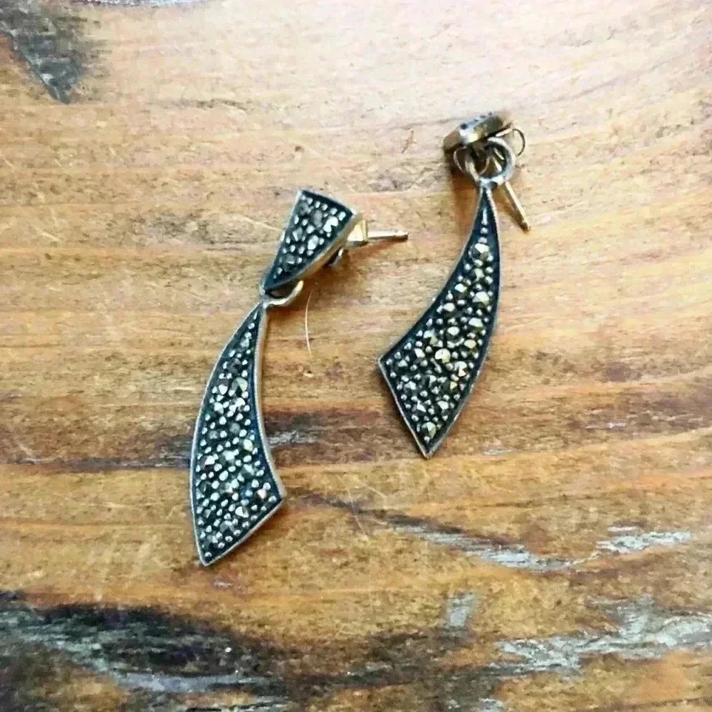 Marcasite & Sterling Silver Art Deco Earrings